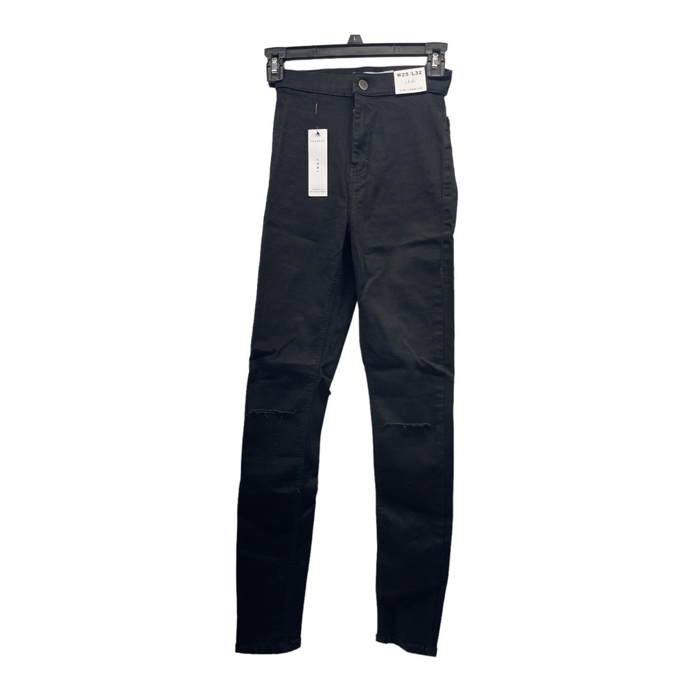 Topshop Joni Skinny Women's Black 25/32 S2 Stretchy Distressed Knees Jeans Pants